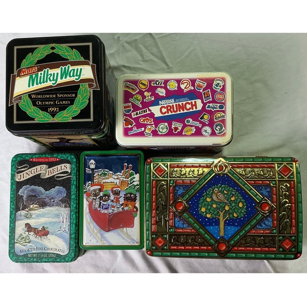 Lot of 5 Vintage Collectible Candy Chocolate Tins Milky Way Nestle Hershey Mix